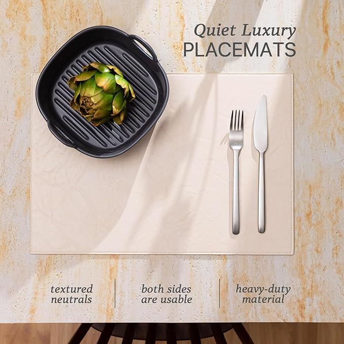 Faux Leather Placemats Set of 6 Vinyl Washable Wipeable Table Mats for Kitchen Dining Table Heat Resistant Waterproof Modern Indoor/Outdoor Placemats Non-Slip Easy Clean Place Mats (Beige)