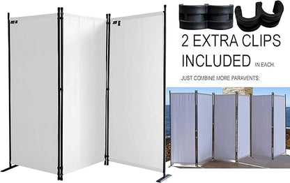 Room Divider 67" W x 65" H White | 3-Panel Folding Privacy Screen | Portable Room Partition | Garden Separation Paravent | Water Repellent Indoor & Outdoor Freestanding Wall