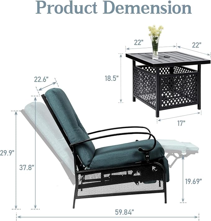 SUNCROWN Outdoor Recliner Chairs Patio Adjustable Relaxing Chair Outdoor Metal - Image 4
