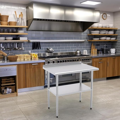 24x36 Inch Stainless Steel Work Table with Backsplash and Undershelf, Heavy Duty Commercial Prep Table, Kitchen Workbench with Adjustable Shelf, NSF Certified