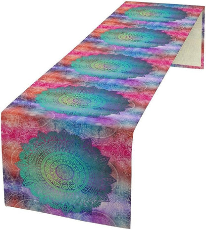 Bohemian Flroal Table Runner, Vintage Colorful Pink Boho Geometric Mandala Flower Paisley Rustic Coffee Table Center Decor for Family Kitchen and Living Room Outdoor Table Decorations, 13"x36"