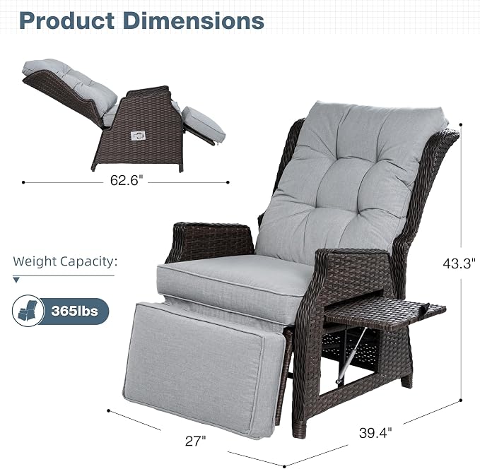 2 Pieces Outdoor Recliner with Adjustable Backrest and Footrest, Light Grey | - Image 2