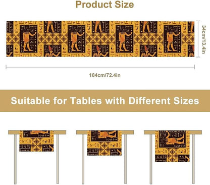 Retro Egypt Table Runner, Vintage Egyptian Gods Ancient Egyptian Hieroglyphs Table Runner for Kitchen Family Dining Holiday Party 13x108in