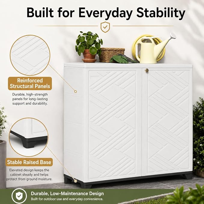 ADDOK Outdoor Storage Cabinet, 60 Gallon Waterproof Resin Patio Storage Cabinet - Image 6