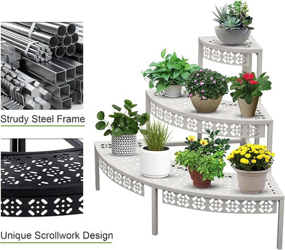 aboxoo 3-Tier Metal Plant Stand, Quarter Round Stair-Step Corner Shelf | Holds - Image 8