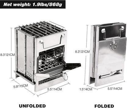 REDCAMP Wood Burning Folding Camp Stove Stainless Steel Grill, Portable Collapsible Backpacking Stove Survival Rocket Stove for Hiking Outdoor Tent Camping Picnic BBQ, Samll
