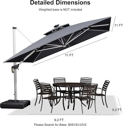 PURPLE LEAF Cantilever Umbrella 11'X11' Double Top Solar LED Light, Stays bright - Image 3