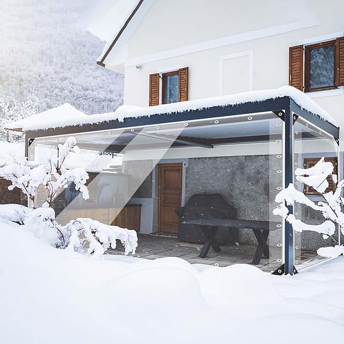 15oz Outdoor Clear Curtain, PVC Vinly Outdoor Clear Panel Curtain, Weather Resistant Outdoor Curtain for Pergola, Porch, Gazebos, with Rustproof Grommets-8'H x 10'W(120''W x 96''L,H=L)