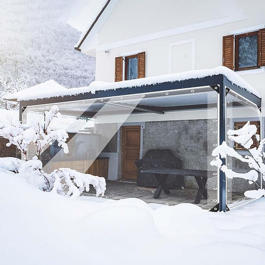 15oz Outdoor Clear Curtain, PVC Vinly Outdoor Clear Panel Curtain, Weather Resistant Outdoor Curtain for Pergola, Porch, Gazebos, with Rustproof Grommets-7'H x 10'W(120''W x 84''L,H=L)