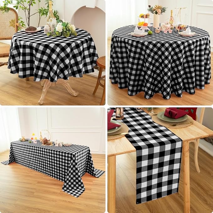 Classic Gingham Buffalo Tablecloth Fabric - Oblong 90x132 Inch Water Proof Checkered Table Cloth for Indoor Outdoor - Table Cover for Birthday, Picnics, BBQs, and Parties
