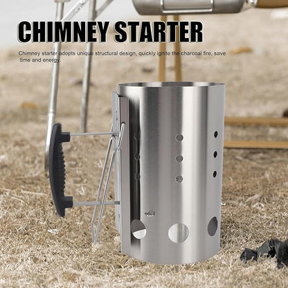 Efficient Charcoal Starter, Stainless Steel Portable Chimney Starter for Barbecue, Camping, Picnic with Lightweight Design