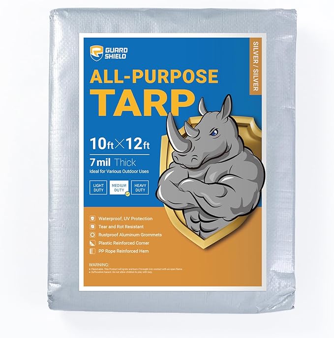 GUARD SHIELD Silver Tarp Waterproof 10x12 Feet Medium Duty All Purpose Poly Tarps Cover 7mil