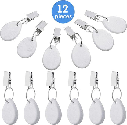 Geiserailie 12 Pcs Tablecloth Weights Tablecloth Pendant Teardrop Shape Table Cover Weights with Metal Clips for Outdoor Picnic Garden Dinner Table Cover Decoration(White)