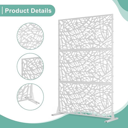 Metal Privacy Screen for Outdoor & Indoor Use, Free Standing Privacy Screen for Patio Garden Pool, 72" H x 47" W Decoative Privacy Panels, Weather Resistant, Easy Assembly (White Net)