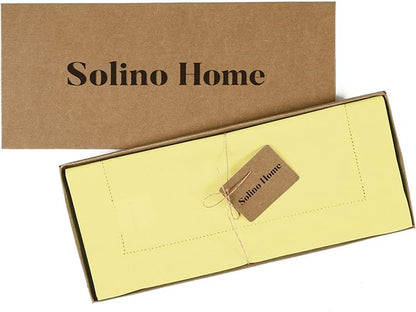 Solino Home Yellow Table Runner 36 Inches - Cotton Linen Hemstitch Coffee Table Runner 14 x 36 Inch Ideal for Dresser Tables, Spring, Easter