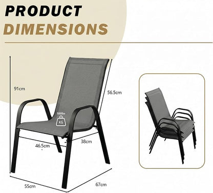 Stackable Patio Chairs Set of 1/2/4, Heavy Duty Metal Frame & Teslin Fabric - Image 3