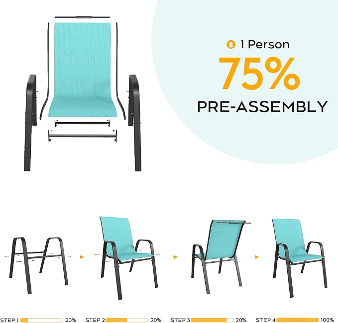 Light Blue Patio Chairs Set of 4, Stackable Outdoor Dining Chairs - Image 5