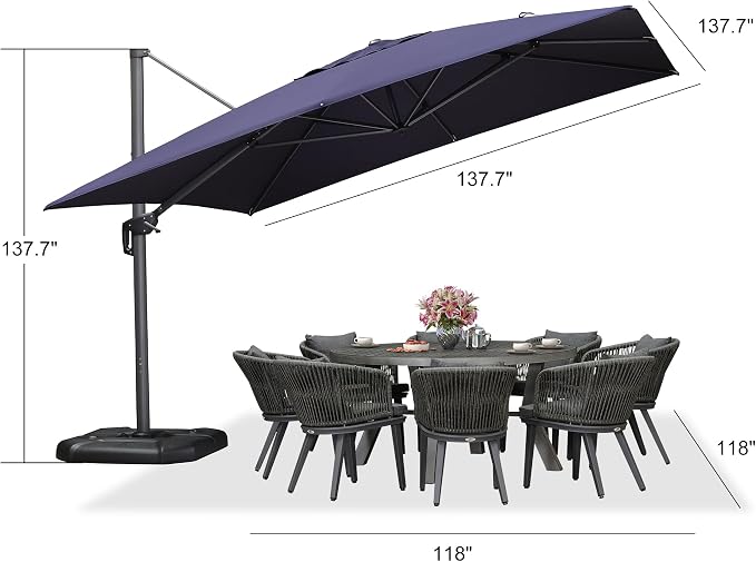PURPLE LEAF Patio 11.5' x 11.5' Telescopic Umbrella - Image 9