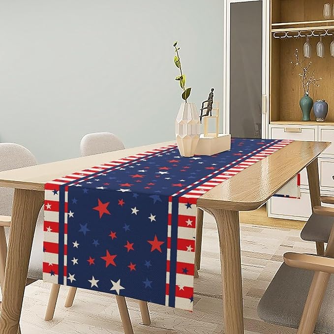 4th of July Table Runner, America Stars Stripes Patriotic Independence Memorial Day Table Runner for Kitchen Dining Home Party Holiday 13x108in