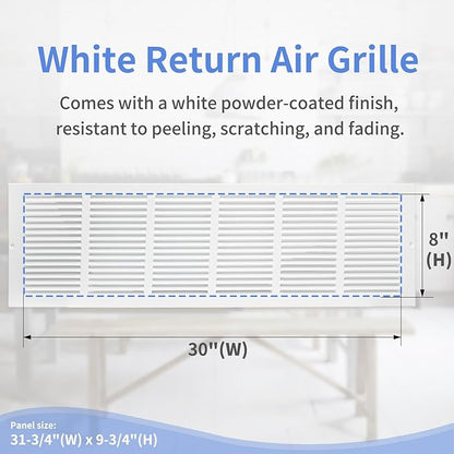 30"W x 8"H [Duct Opening Size] Steel Return Air Grille, Air Return Vent Cover for Ceiling and Sidewall - HVAC Air Vent Covers - [Outer Dimensions: 31.75"W x 9.75"H]