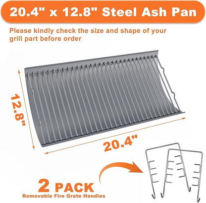 LS'BABQ 20" Ash Pan Charcoal Grill Replacement Parts with 2 PCS Fire Grate Hangers for Chargriller 5050, 5072, 5650, 2123 Charcoal Grills, Aluminized Steel for Chargriller MODEL #200157(20.4" x 12.8")
