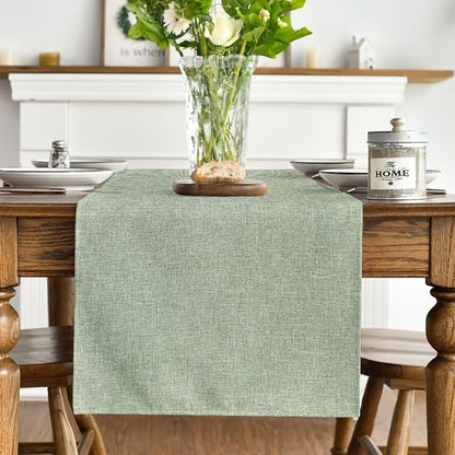 Artoid Mode Sage Green Table Runner, Seasonal Spring Summer Washable Kitchen Dining Table Decoration for Home Party Decor 13x90 Inch