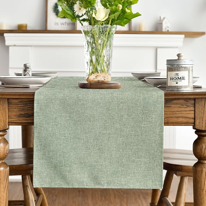 Artoid Mode Sage Green Table Runner, Seasonal Spring Summer Washable Kitchen Dining Table Decoration for Home Party Decor 13x36 Inch