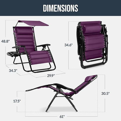 Best Choice Products Oversized Padded Zero Gravity Chair w/Canopy Headrest Cup - Image 2