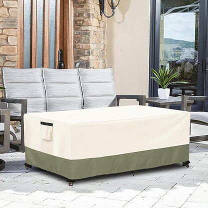 Outdoor Coffee Table Cover 36 W x 24 D x 16 H Inches,600D Heavy Duty Waterproof Outdoor Table Cover,Patio Rectangle Table Covers,Beige