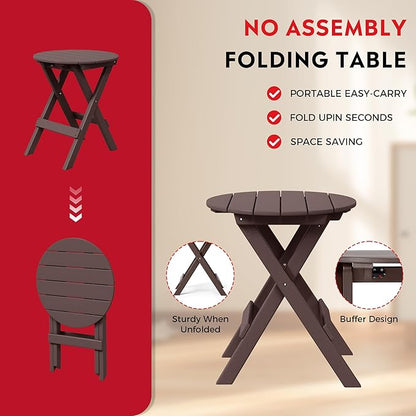 Costaelm Paradise HDPE Outdoor 24.5 Inch Round Portable Folding Patio Dining Table, Dark Brown