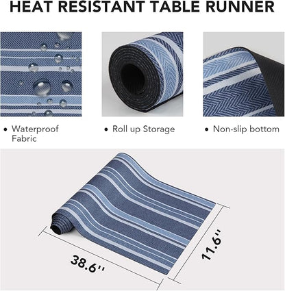 Trivet Table Runner Hot Plates Mat 12 X 40 Inch Heat Resistant Table Protector Waterproof Decorative Farmhouse Kitchen Trivets Counter Heat Proof Placemats for Hot Dishes (Black Stripe)
