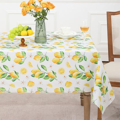 Romanstile Summer Rectangle Plastic Tablecloth, 100% Waterproof Oil-Proof Lemon PVC Table Cloth, Heavy Duty Vinyl Table Cover for Dining, Camping, Picnic, Outdoor - 54 x 120 Inch, Lemon