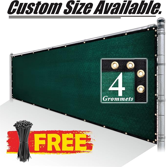 Royal Shade 4' x 10' Green Fence Privacy Screen Windscreen Cover Netting Mesh Fabric Cloth - Cable Zip Ties Included (We Make Custom Size)