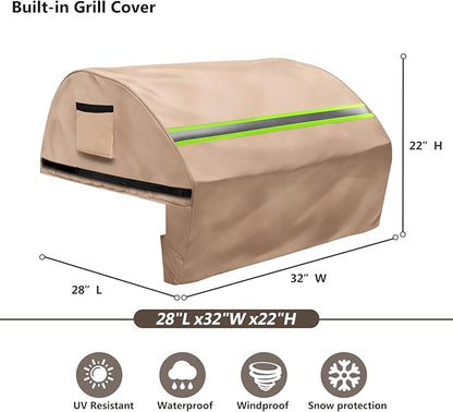 Built in Grill Cover for Blaze Premium LTE 32-Inch - Heavy Duty 600D Waterproof with Reflective Strips and Plush Lining, Universal 4-Burner Gas Grill Protector,Khaki