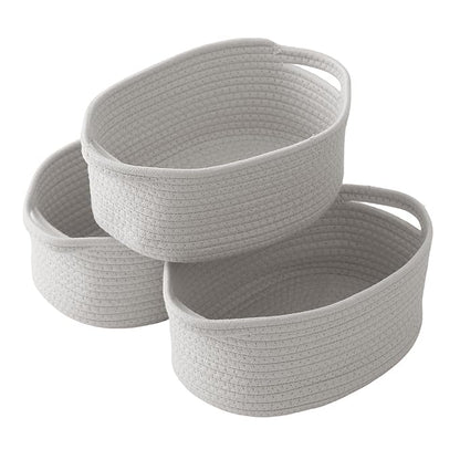 3 Pack Gift Basket with Gift Bag and Ribbons,Small Rope Woven Shelf Storage,Baskets for Gifts Empty,Birthday,Baby Shower,Decorative Organizer Box with Handles(Grey)