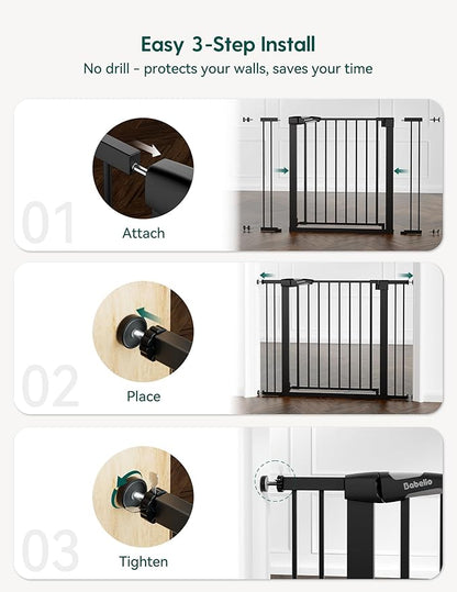 BABELIO Extra Wide Baby/Dog Gate PressGuard P7, 29-55" Auto Close for The House and Doorway, Safety Pressure Mounted Pet Door, NO Need Tools and Drilling, Black