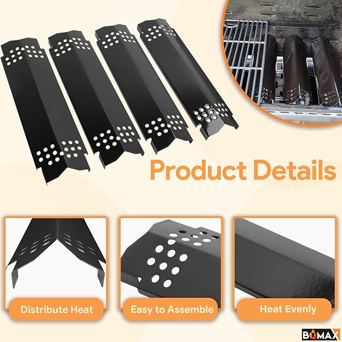 BQMAX Grill Parts for Nexgrill 4 Burner Gas Grill 720-0830H 720-0830 720-0830T, Cooking Grate, Heat Plates Shield and Burner for Nexgrill 4 Burner Replacement Parts for 720-0830h Nexgrill Parts