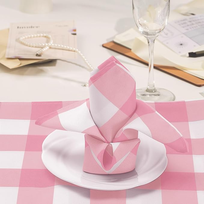 Buffalo Plaid Table Napkins Set of 50 Checkered Cloth Napkins 17x17 inch Washable Dinner Gingham Pattern Napkins Soft Napkins for Wedding Party Dining Banquet(Pink and White)