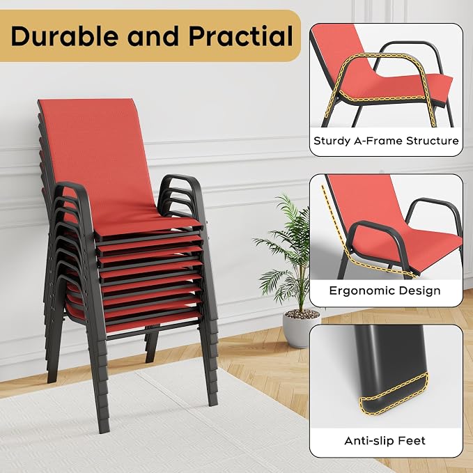 Patio Dining Chairs Set of 8 Outdoor Stackable Dining Chairs - Image 7