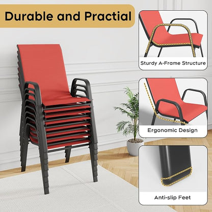 Patio Dining Chairs Set of 8 Outdoor Stackable Dining Chairs - Image 7