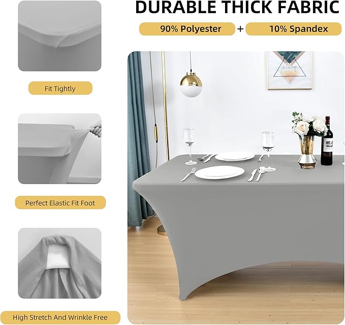 114 10-Pack 6ft Spandex Table Covers for Rectangle Standard Folding Tables - Wrinkle Resistant Stretch Tablecloths - Ultimate Fitted Table Protector for Parties, Banquet, and Wedding