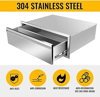 Pull Out Trash Drawer, Lower Sliding Rails Stainless Steel Roll Out Trash Bin Pull Out Tray With Handle For Outdoor Kitchen BBQ Island Grill Station,Single Drawer