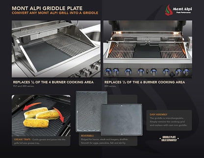 Mont Alpi MAi805-BSS45 44-inch 6-Burner 115000 BTU 45 Degree Black Stainless Steel Gas Outdoor Kitchen Bar Island Grill w/Infrared Side & Rear Burners + Granite Countertops + Storage Drawers