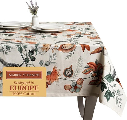 Maison d' Hermine Table Cloth Square Table 100% Cotton 54 x 54 Inches Fall Tablecloth Reusable Everyday Use for Thanksgiving Christmas Decorations Dining Farmhouse Party (Dalida)