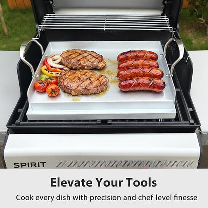 Utheer 17" x 13" Ceramic Nonstick Stainless Steel Griddle for Gas Grill, Charcoal, Oven, Stove Top Griddle, Non-Toxic, PFAS/PFOA/PTFE Free, Oven Up to 500°F, for BBQ, Camping & Kitchen, Sliver