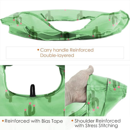 BeeGreen Geometry Reusable Grocery Bags Bulk 6 Packs X-Large, Reusable Shopping Bags Foldable for Groceries, Vegetables, Fruits Watertight Bulk Tote Bags (Cactus Rainbow Polka Dot Red Rose
