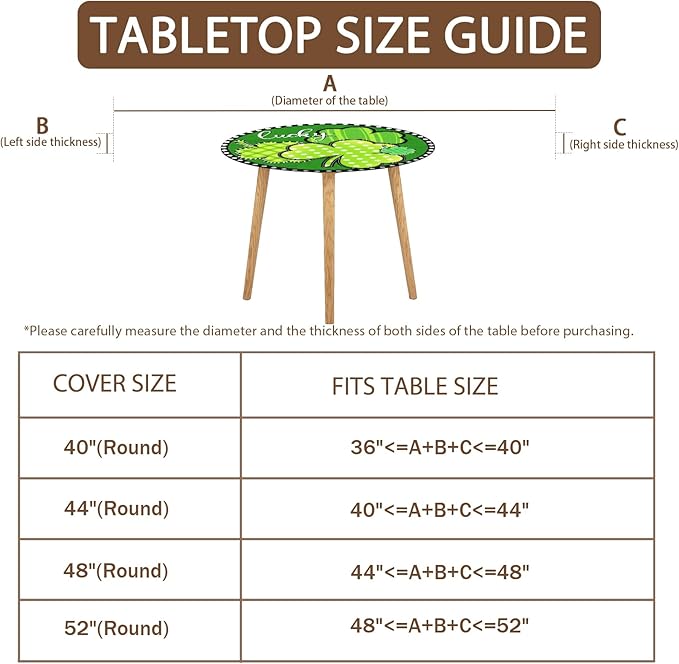 St Patricks Day Round Fitted Tablecloth with Elastic Green Shamrock Lucky Circle Table Cover for 36-40" Tables Spring Clover Wipeable Waterproof Washable Table Cloth for Party Picnic Dining Decor