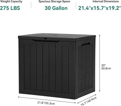 YITAHOME 30 Gallon Resin Deck Box, Weather Resistant Outdoor Rattan Storage Box, Lockable Indoor Outdoor Storage for Supplies and Essentials, Black