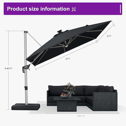 PURPLE LEAF Cantilever Umbrella 9' X 9' Solar LED Light Patio Deck, Stays bright - Image 8