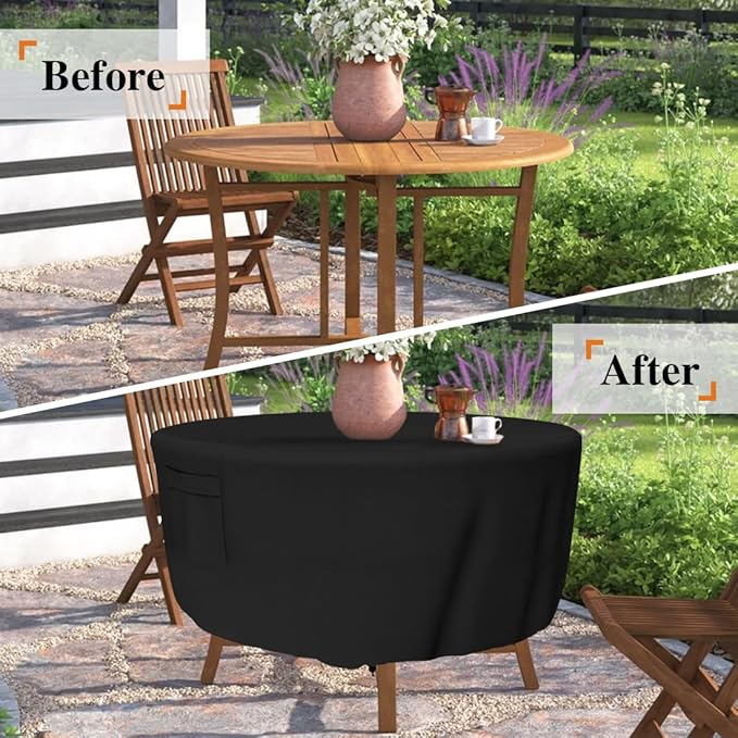 Patio Furniture Covers, Heavy Duty Round Patio Table Cover (84D x 28H Inch) Outdoor Dining & Coffee Table Cover for Veranda, Lawn, Table, Chair-Waterproof & Weather Resistant, Anti UV - Black